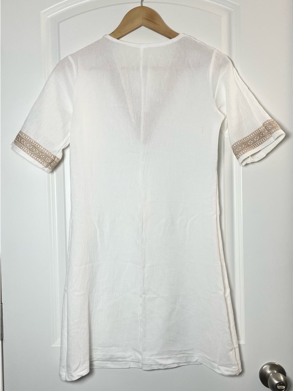 White Boho Tunic Dress Size S | Lace Trim V Neck Summer Casual - Picture 6 of 11